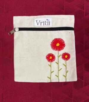 Red Blossom Embroidered Pouch