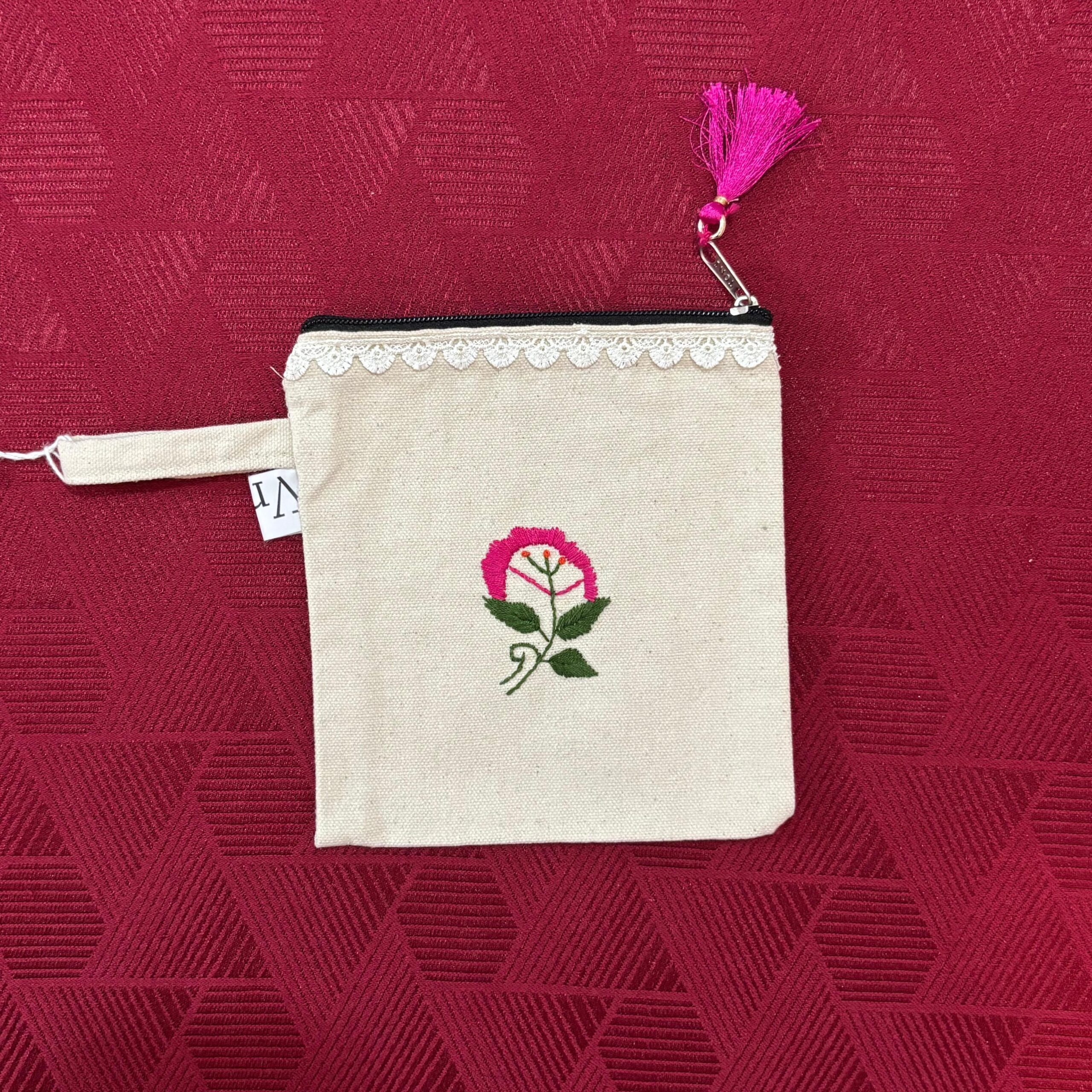 Single Rose Tassel Pouch