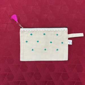 Teal Cross-Stitch Tassel Pouch