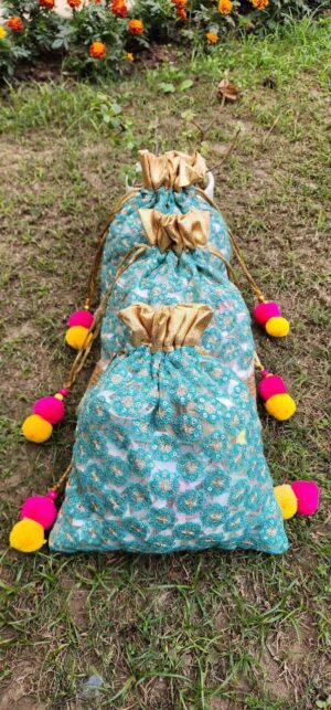 Teal Zari Potli Bag