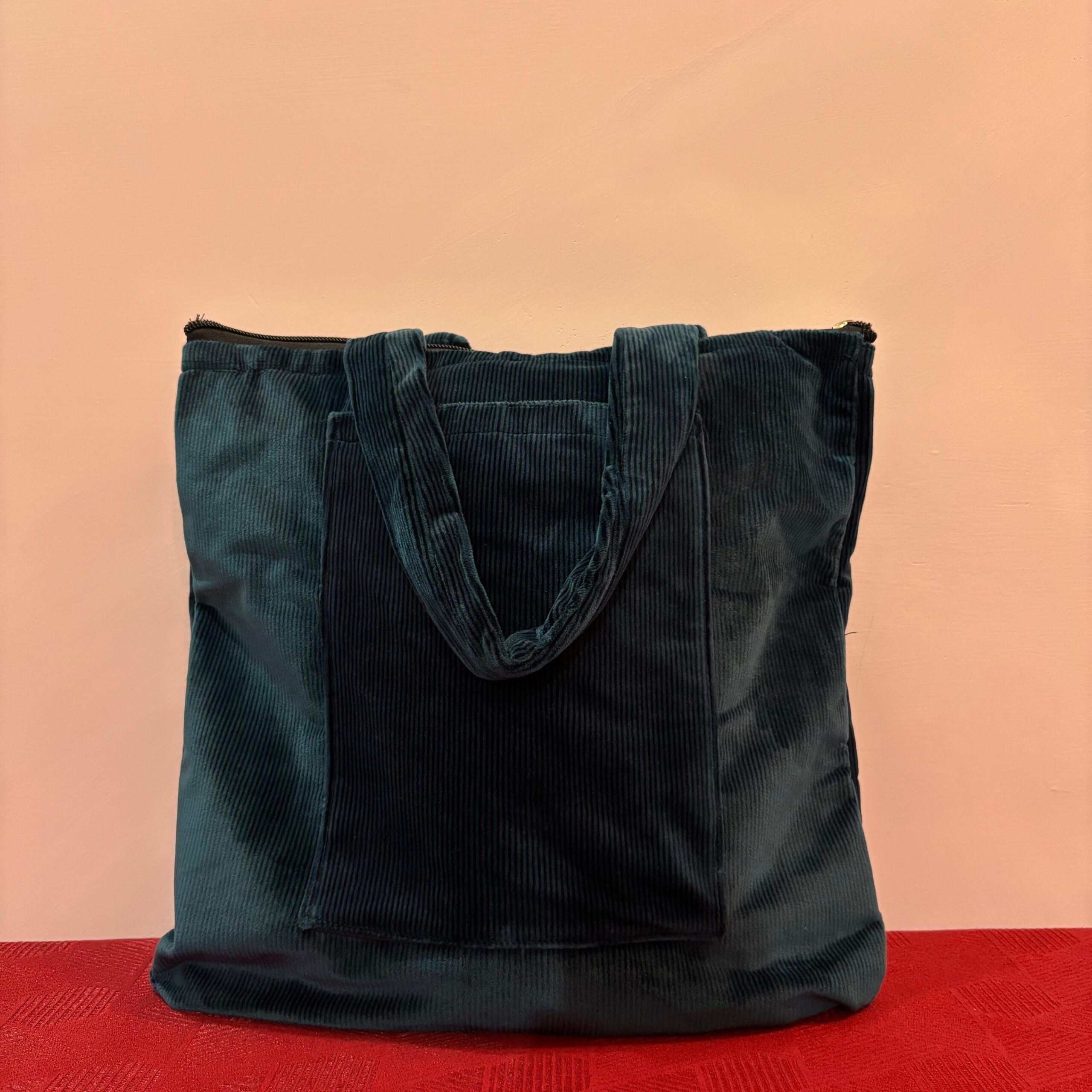 Teal Multi-Pocket Corduroy Tote